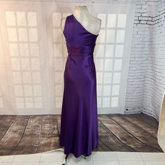 Adrianna Papell purple satin one shoulder rhinestone embellished gown size 4 - Picture 6 of 11